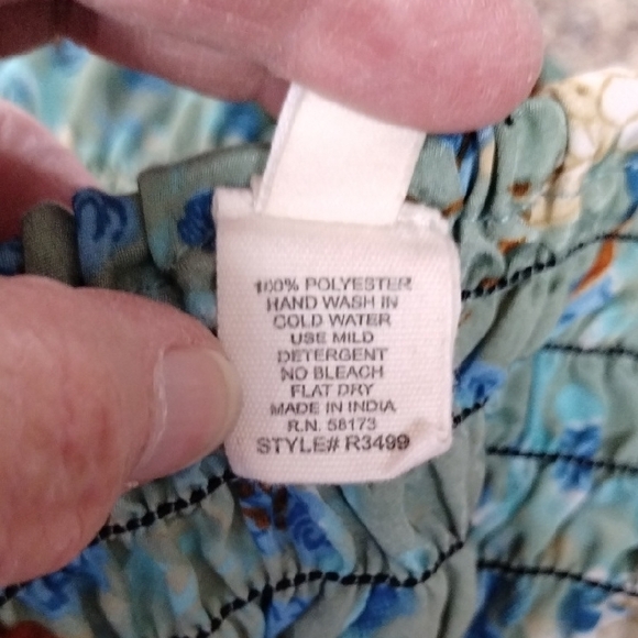 04099 Raga aqua, tan & rust bird print tiered satin strapless maxi dress M - Picture 13 of 14